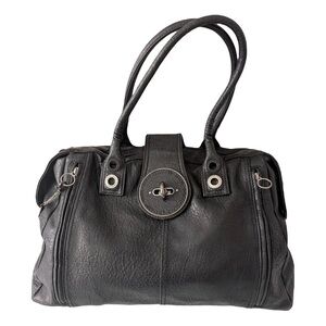 Diesel Vintage Y2K Black Leather Turn Lock Shoulder Bag Large Satchel